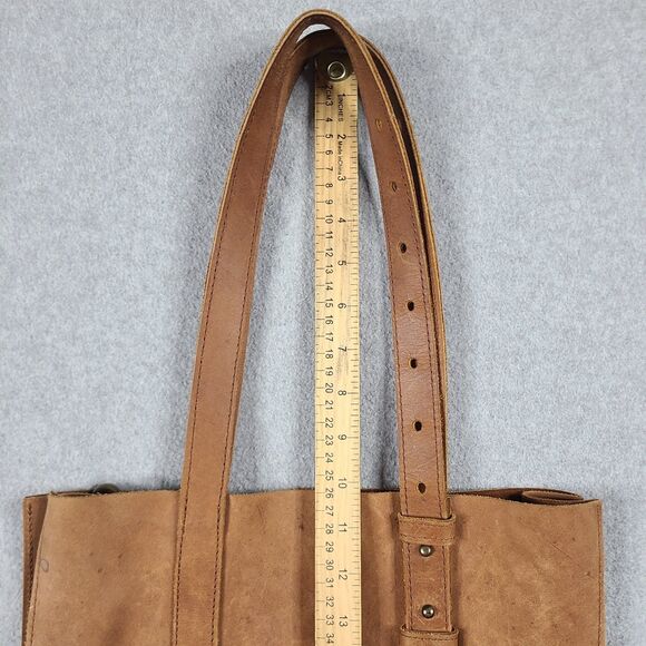 Able Brown Genuine Leather North South Tote Bag With Long Strap - Picture 12 of 12